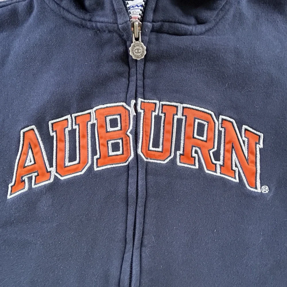 Champion Auburn Tigers Full Zip Varisity Jacket Navy Orange Mens Large Thick